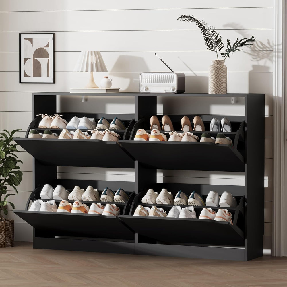 Xixini Shoe Storage Cabinet for Entryway with 4 Flip Drawers, Sturdy Wood Hid...