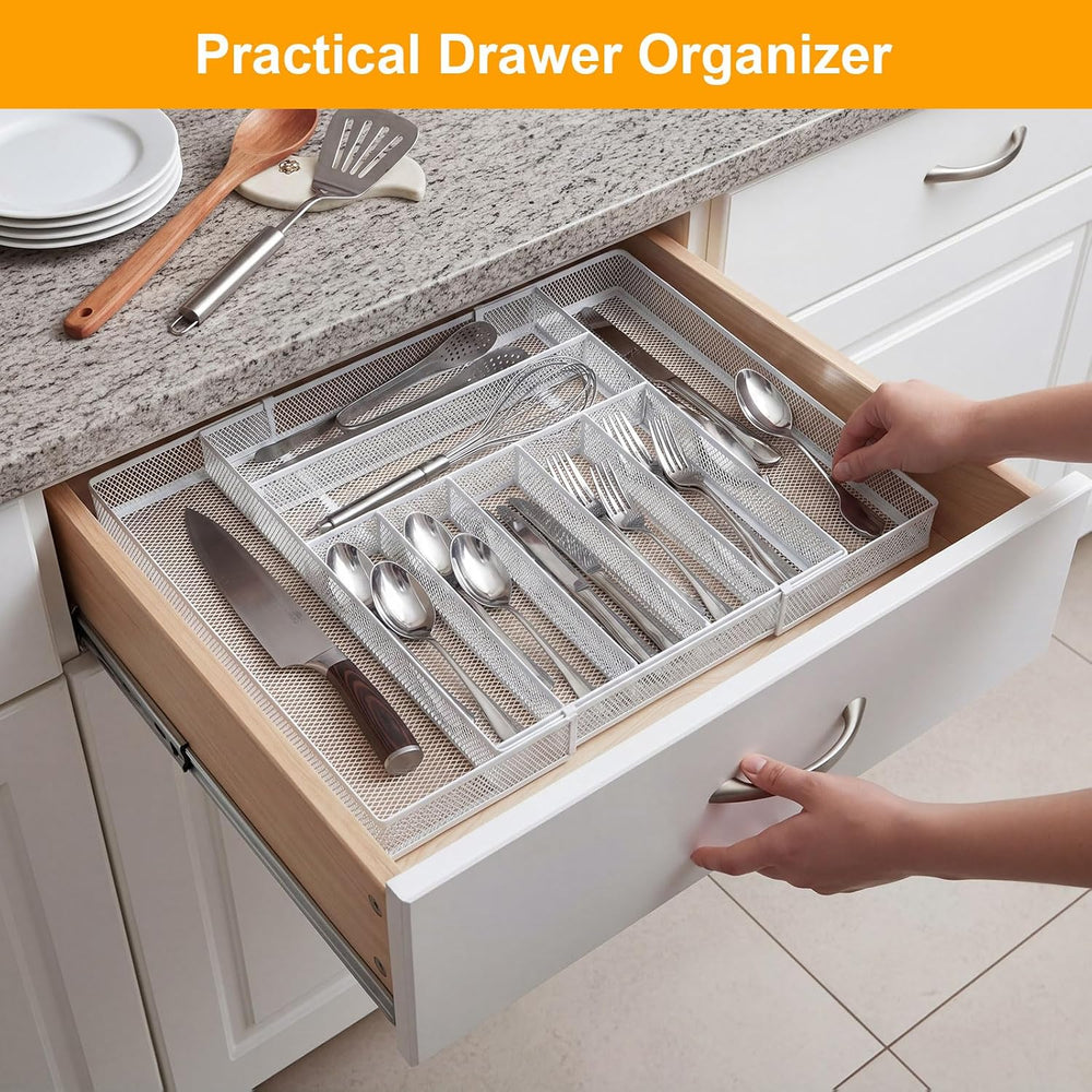 2 Pcs Utensil Drawer Silverware Organizer, Metal Mesh Expandable 13" 24&...