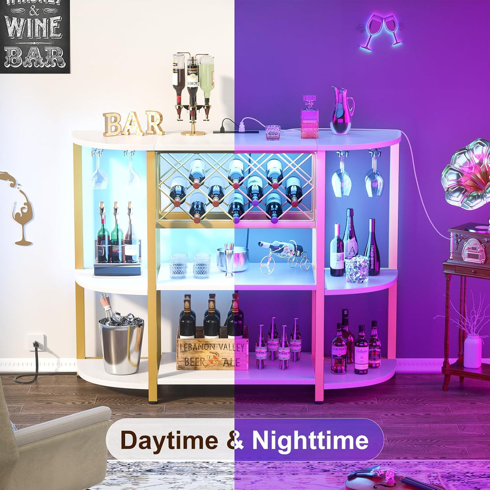 Unikito 4-Tier Metal Coffee Bar Cabinet with Outlet and LED Light