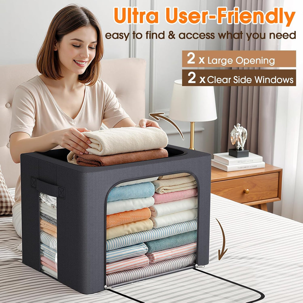 6 Pack Clothes Storage Bins with Metal Frame,40L Storage Bags Fabric Box Orga...