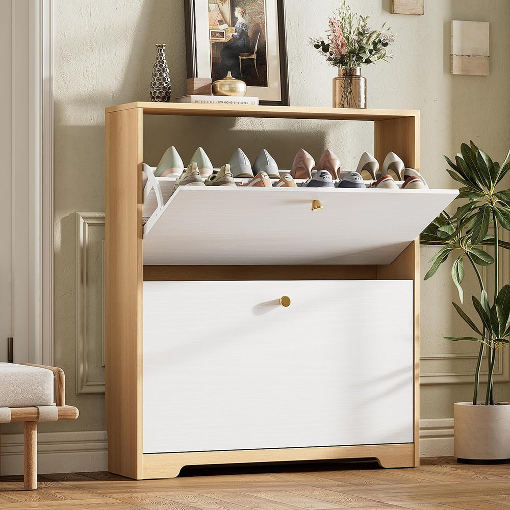 Nicetree Shoe Cabinet with 2 Flip Drawers, Narrow Shoe Organizer Cabinet, Fre...