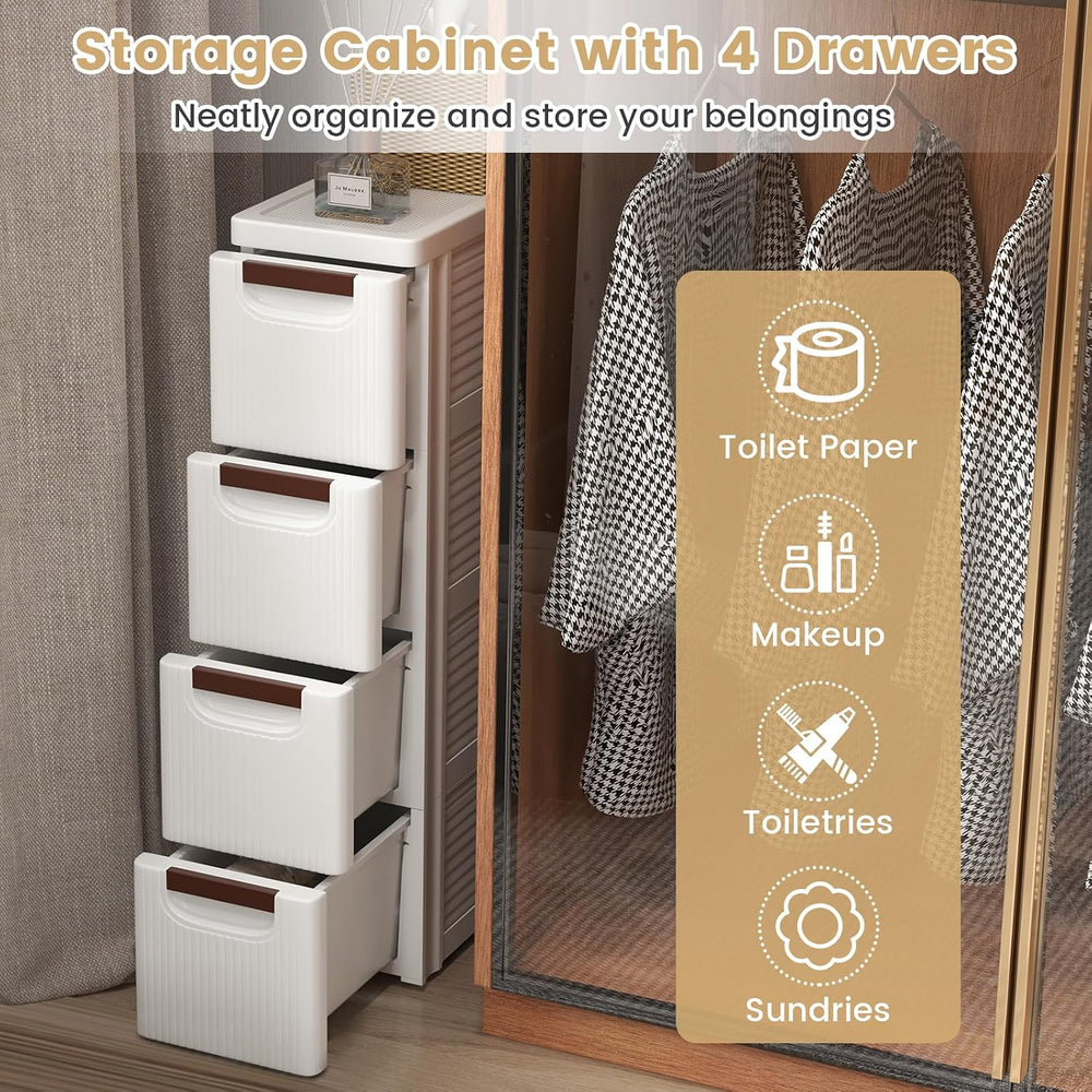 LOKO 4-Drawer Narrow Storage Cabinet, Slim Rolling Cart (7.5"x16.5"...