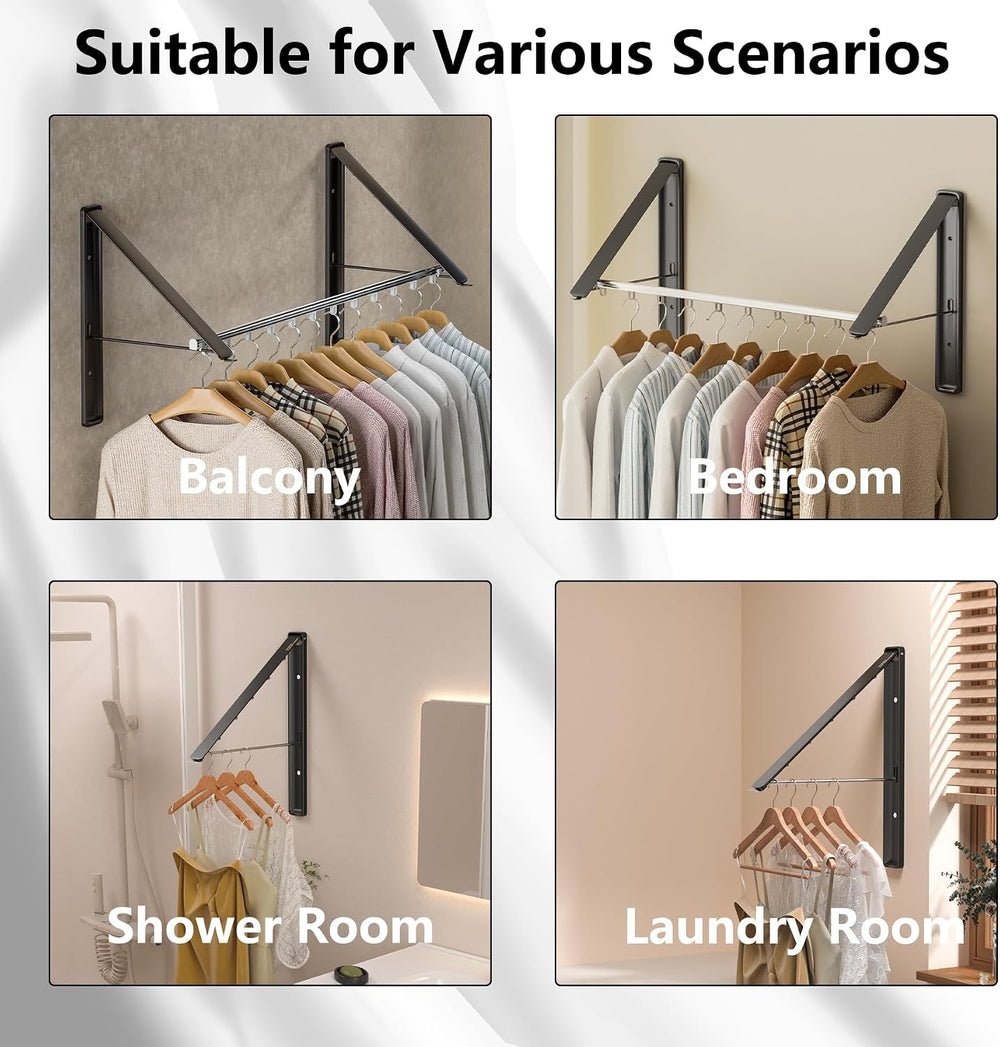 Dr.DJ Clothes Drying Rack with Rod, Wall-Mounted Retractable & Foldable C...