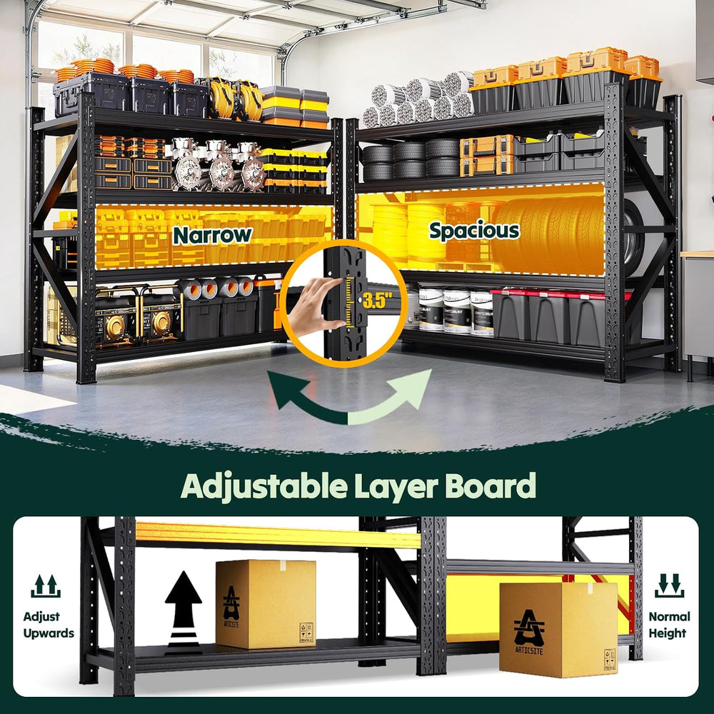 69'W Storage Shelves,4 Tier Heavy Duty Metal Garage Shelving