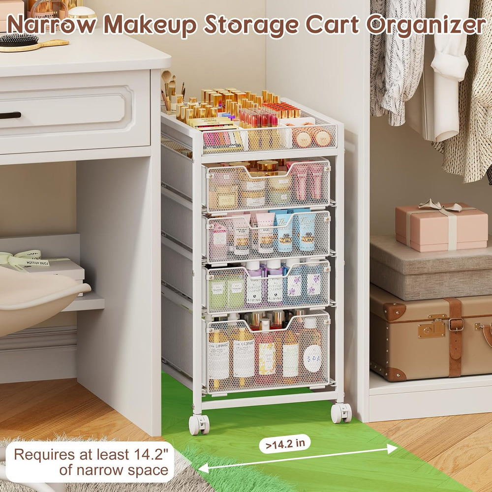 5-Tier Rolling Makeup Cart Organizer with 4 Drawers, Cosmetics Display with D...