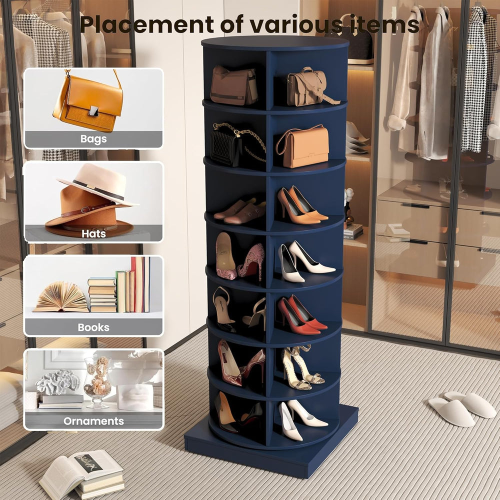 Rotating Shoe Rack Tower, Wooden Spinning Shoe Organizer, Free Standing 360° ...