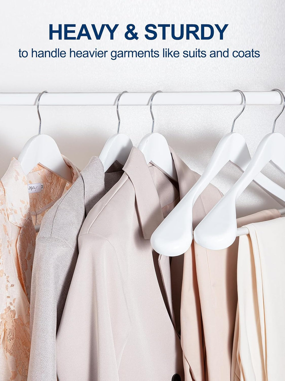 HOUSE DAY White Wooden Suit Hangers 6 Pack, Thick Wide Shoulder Hangers