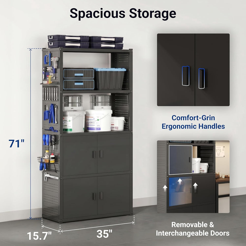 FLEXIMOUNTS 117"L Modular Garage Storage Cabinet with Workbench, Black