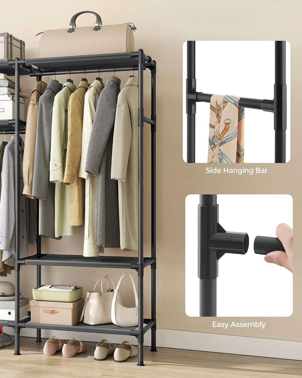 SONGMICS Heavy Duty Clothes Rack, 65 Inch Freestanding Portable Wardrobe with...