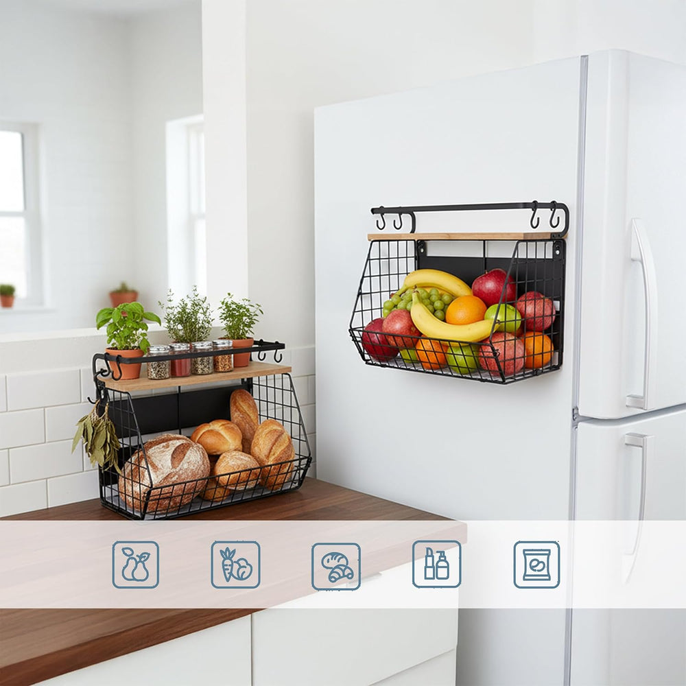 Relaxdays Wall-Mounted Fruit Basket Set of 2, Magnetic Kitchen Organiser, HWD...