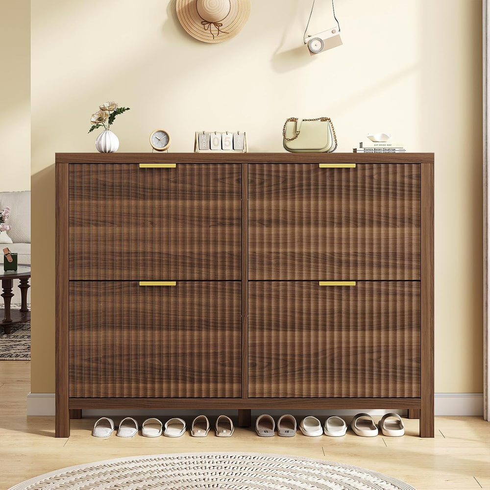 47" Fluted Shoe Cabinet Stoarge with 4 Flip Drawers for Entryway, Hallway