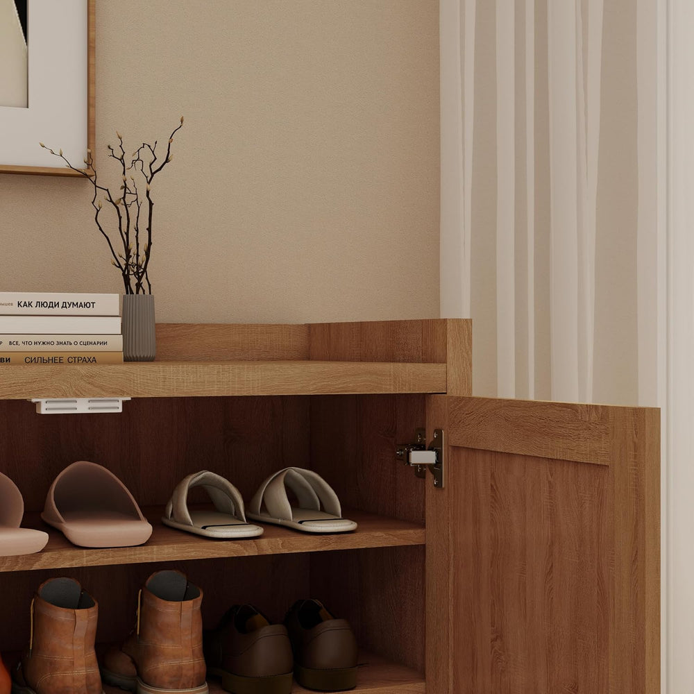 Panana 5 Layer Farmhouse Style Shoe Cabinet, Wooden Freestanding Shoe Rack wi...