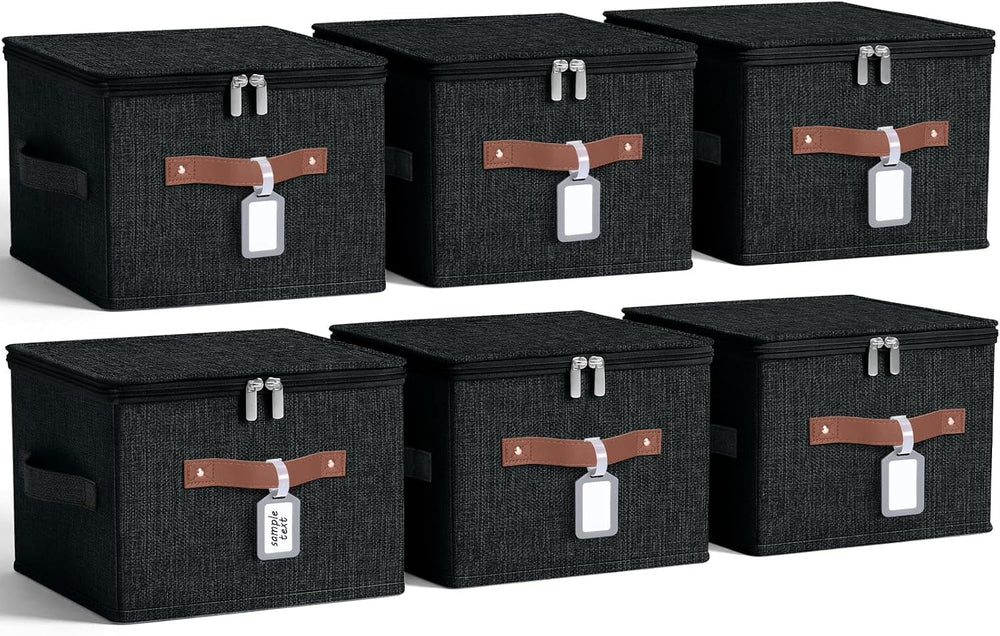 6 Pack Fabric Closet Storage Bins with Lids, 10×8×7 in, Black