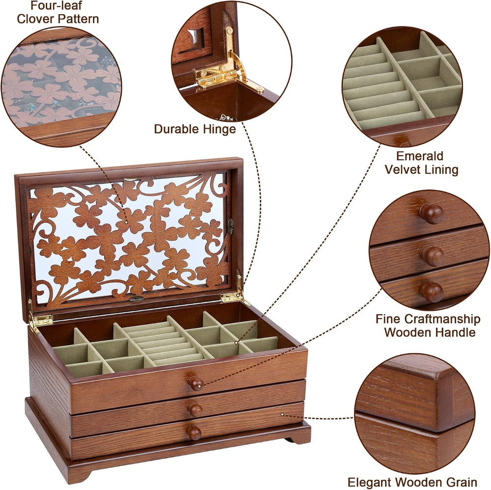 Kendal Wooden Jewelry Box for Women, Real Wooden Jewelry Holder Organizer Box...