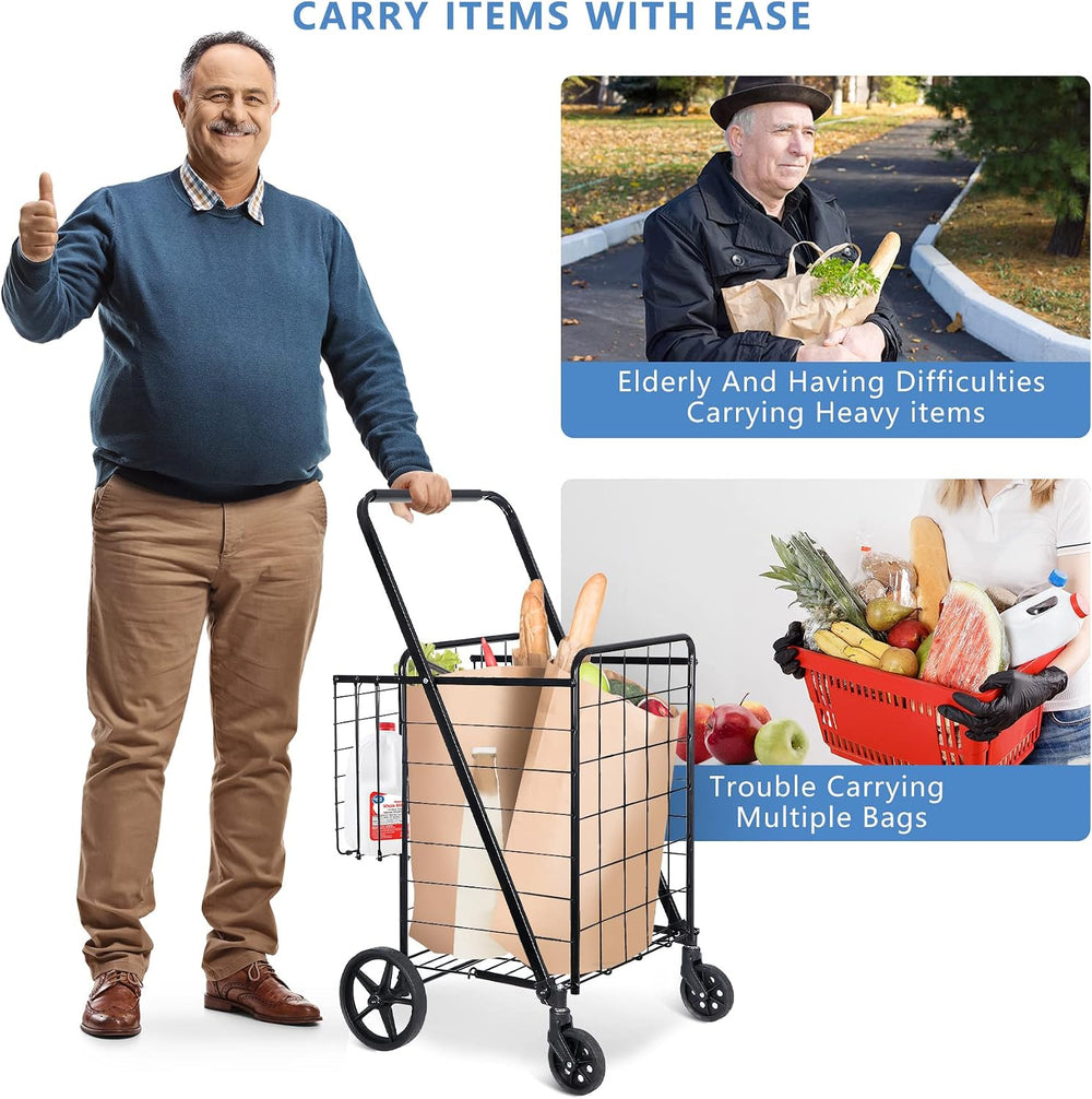 SUPER DEAL Folding Shopping Cart with Wheels and Double Basket for Groceries ...