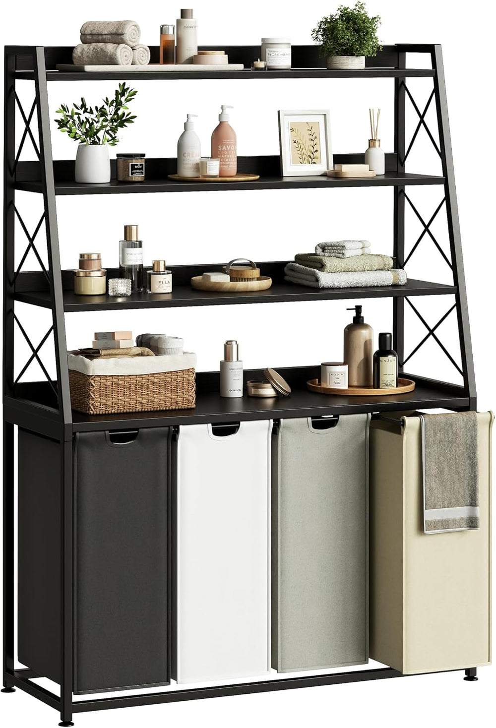 Herture Laundry Basket, 4 Section Laundry Hamper with 4 Tiers Shelf, Pull-Out...