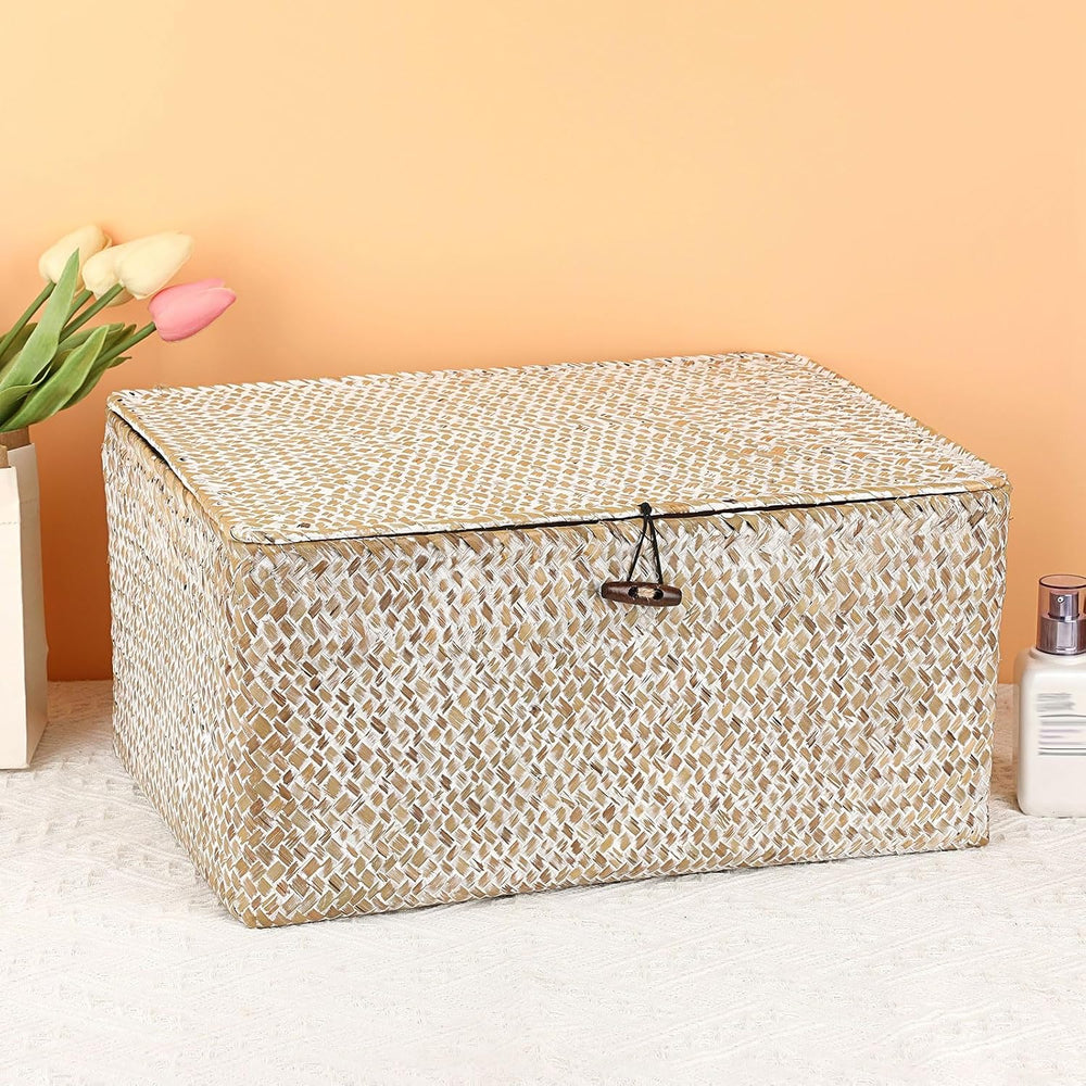 Hipiwe Wicker Woven Baskets Bin with Lid Seagrass Storage Basket, X-Large