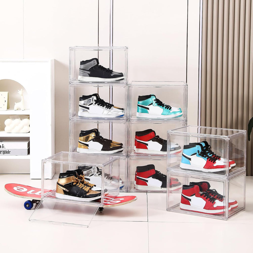 BVBOX 12 Pack Acrylic Shoe Storage Boxes with Magnetic Door - 360° Clear Stac...