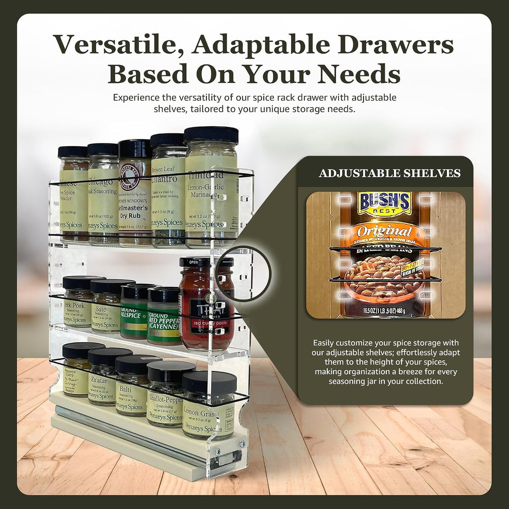 Vertical Spice Adjustable Spice Rack Drawer - Pull Out Cabinet Organizer - Ki...