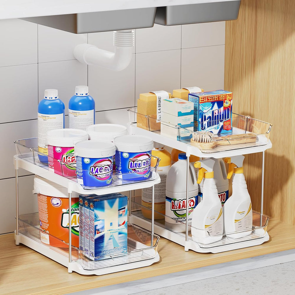 Delamu 4 Pack 2-Tier Bathroom Under Sink Organizers and Storage, Multi-Purpos...