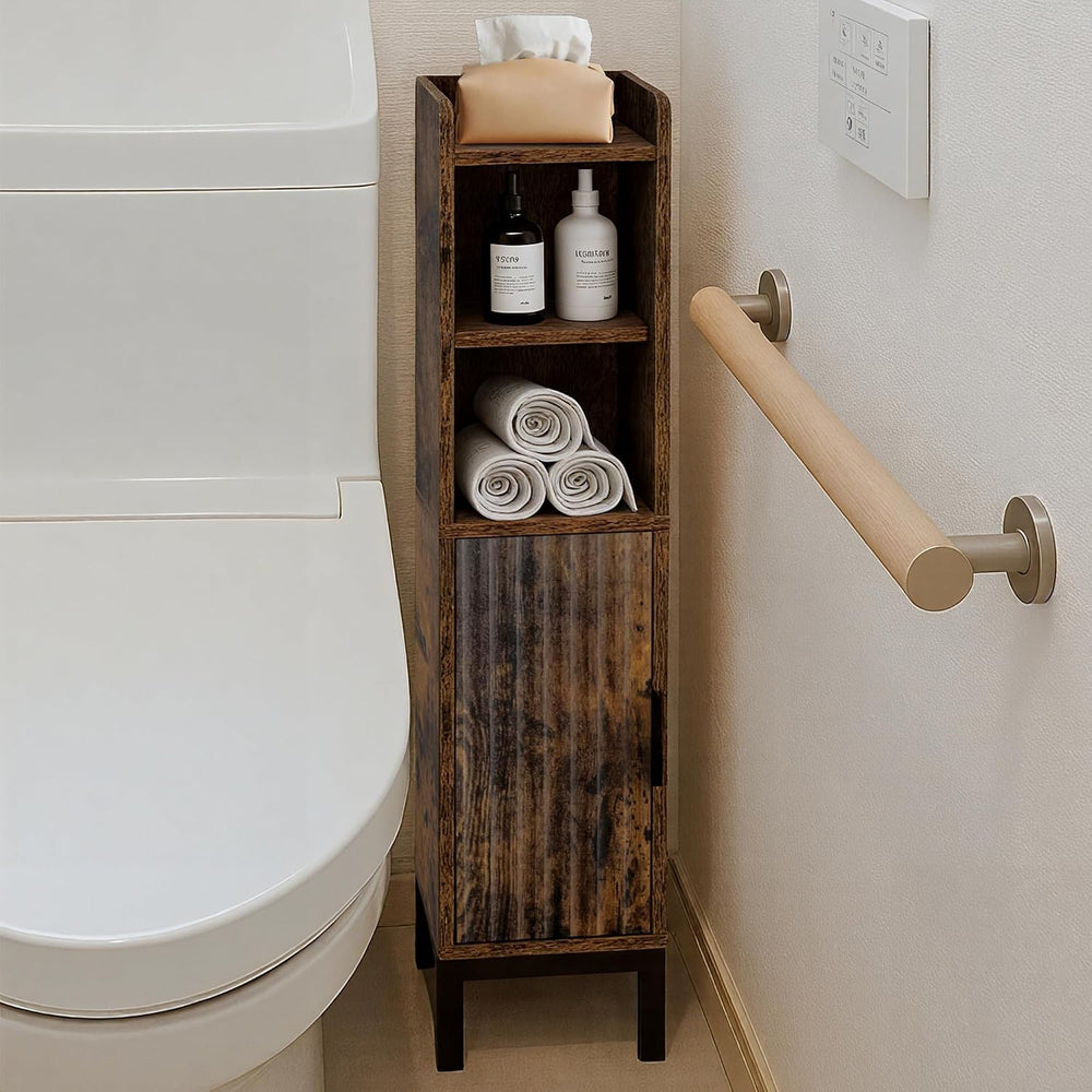 FerniTry Small Bathroom Storage Cabinet, Corner Floor Narrow Toilet Paper Cab...