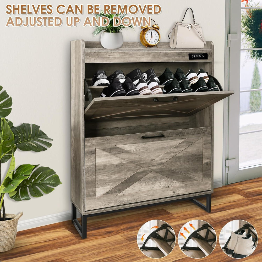 Shoe Cabinet with 2 Flip Drawers & Deodorizer, Shoe Cabinet Storage for E...