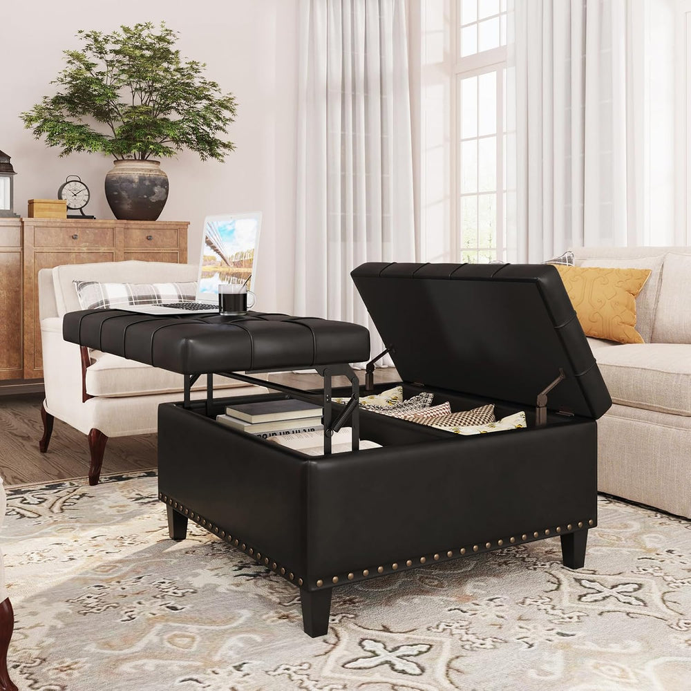 FiveWillowise 31.5 Inch Large Square Ottoman with Storage,Faux Leather