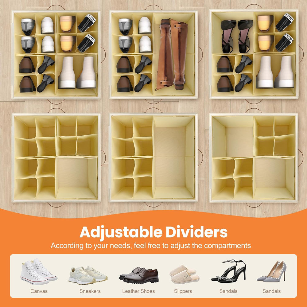 Foyego 2 Pack Shoe Organizer for Closet, Shoe Storage with Wheels, Beige
