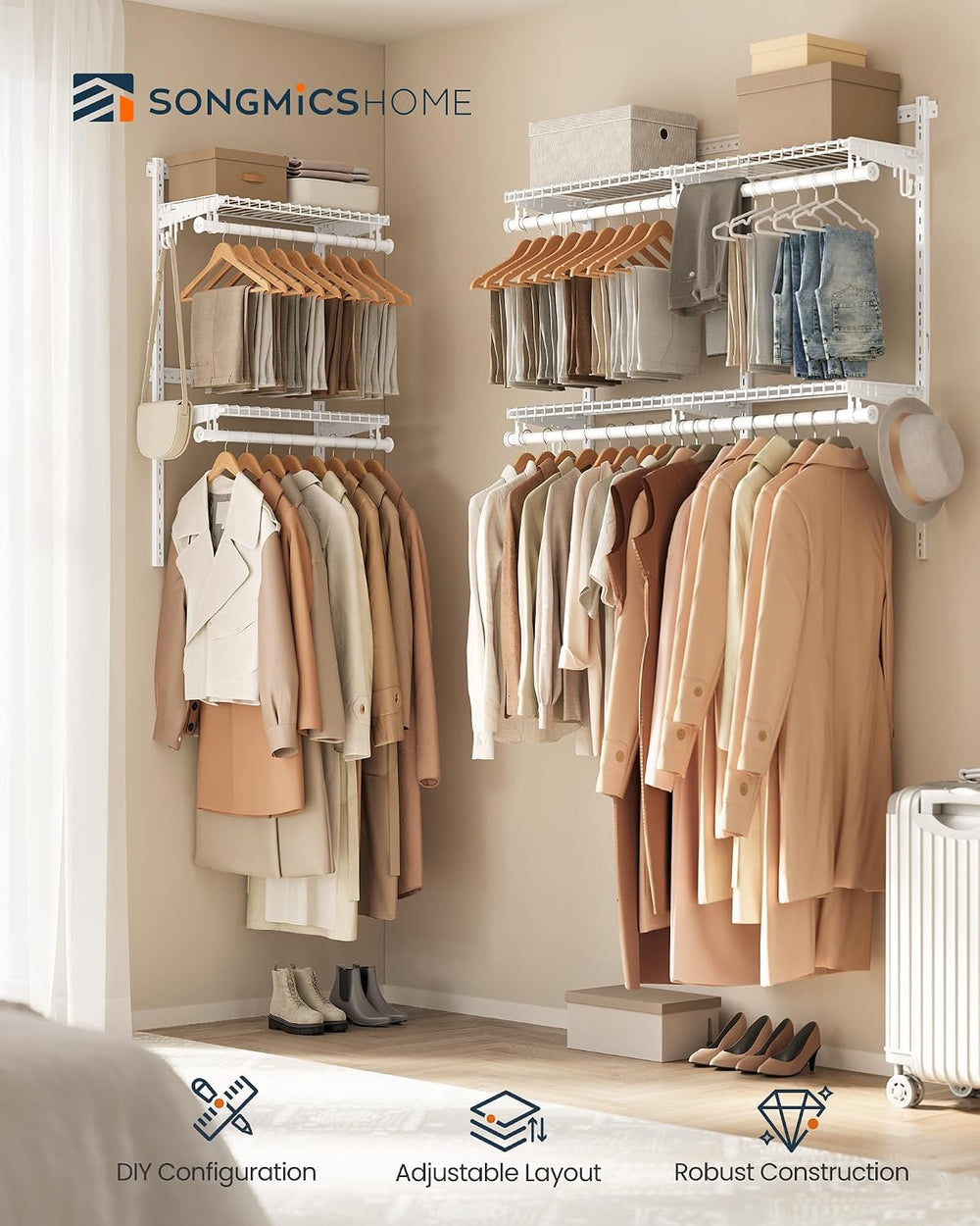 SONGMICS HOME Closet System, Closet Insert Organizer, 6-8 ft Closet Shelves