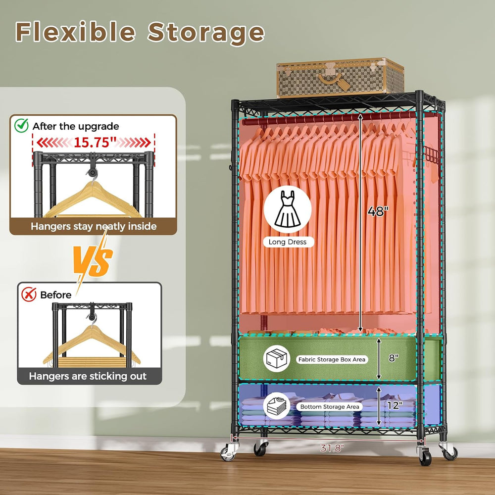Golpart Heavy Duty Rolling Clothes Rack Wheels Portable Metal Garment Rack