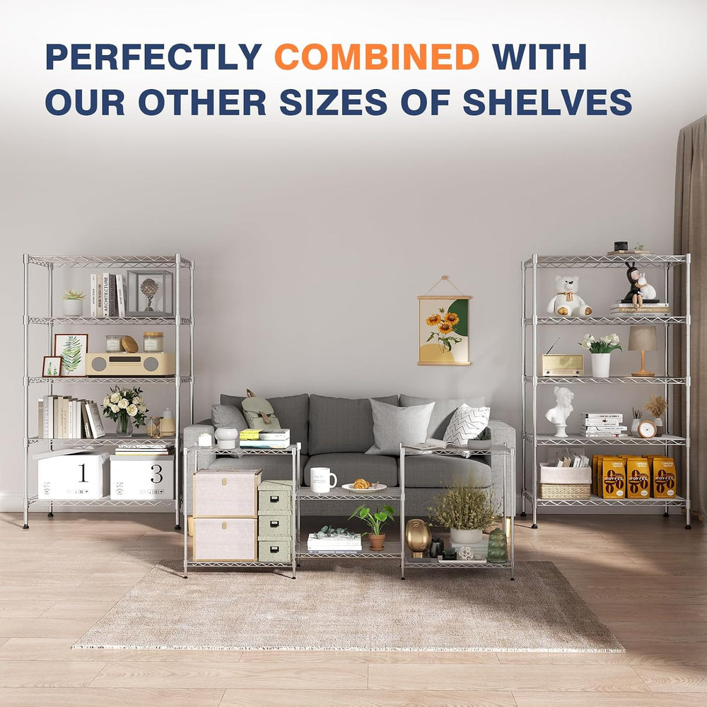 3-Tier Wire Shelf Rack,Kitchen Metal 3-Shelves Rack with Lockable Wheels