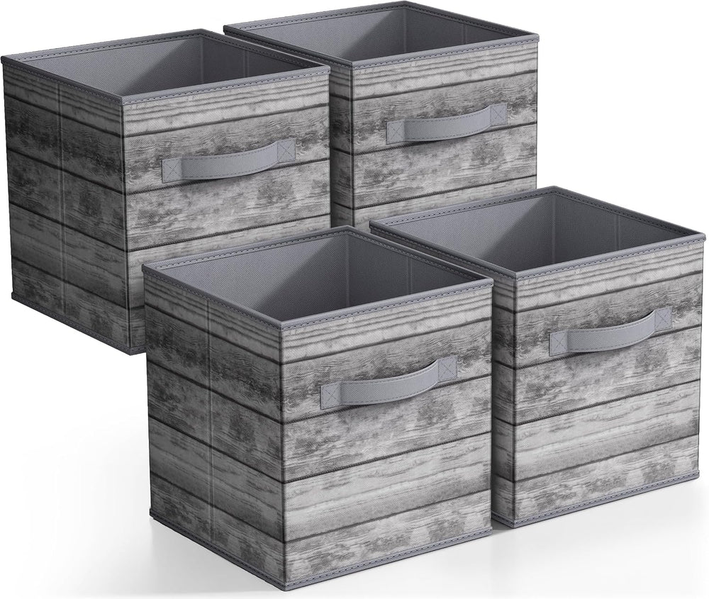 Sorbus 11 x 11 Storage Cubes, Foldable Fabric Bins (4 Pack, Rustic Gray)
