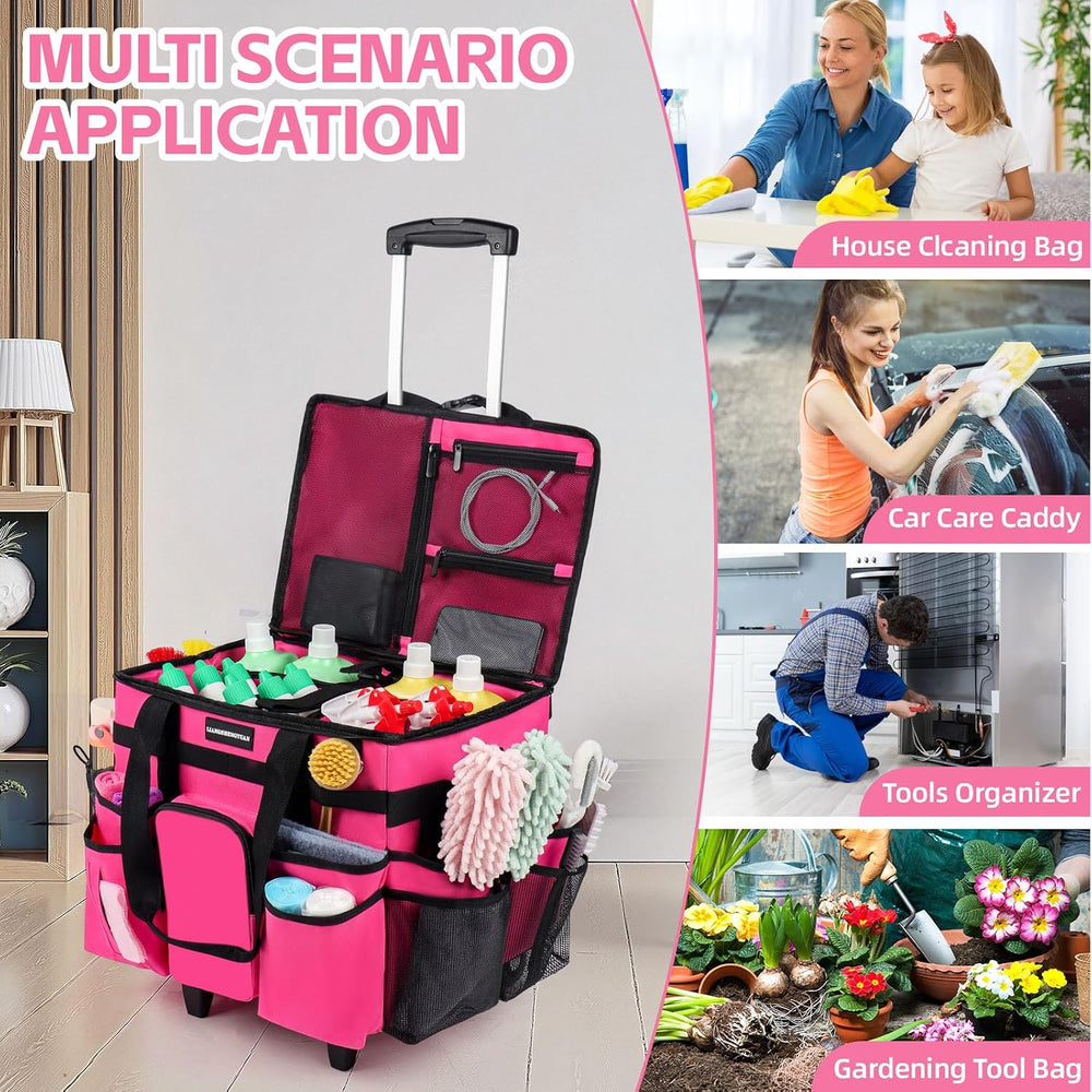 Large Rolling Cleaning Caddy Bag, Cleaning Caddy with Wheels with Detachable ...