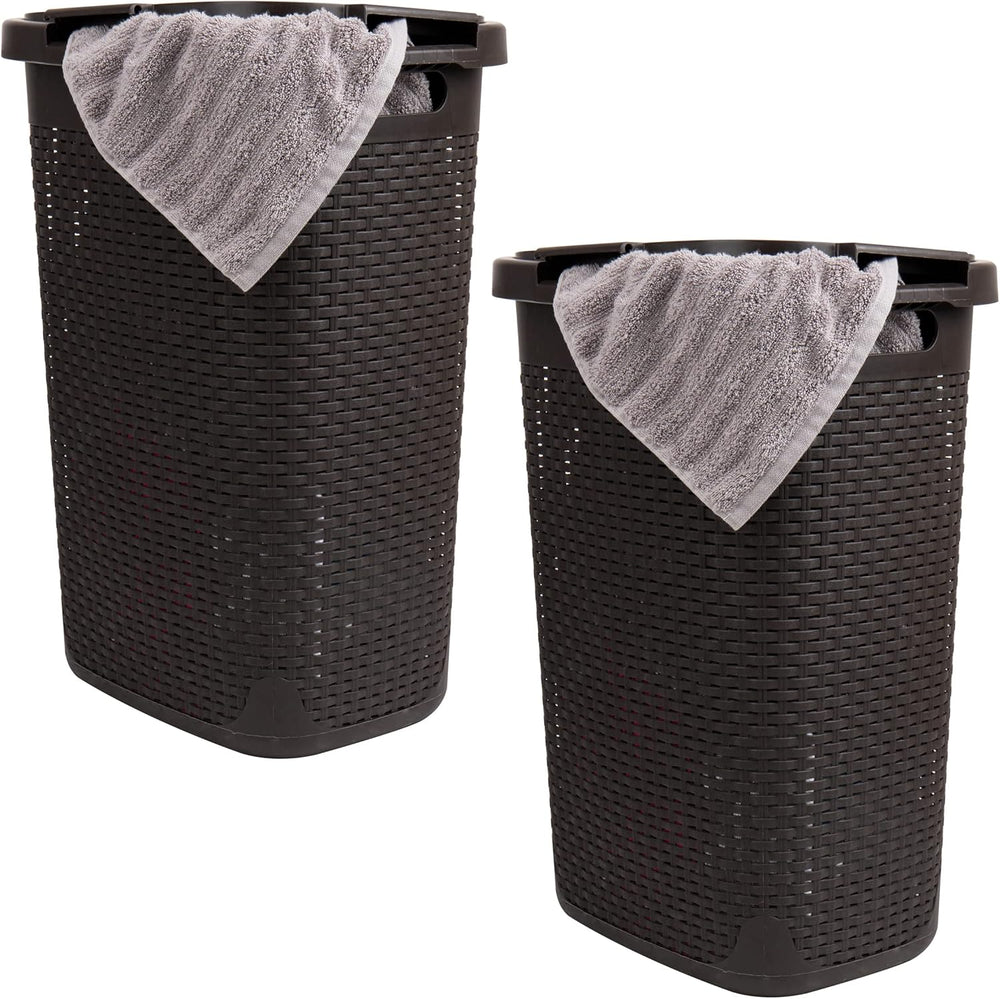 Mind Reader Slim Laundry Hamper with Lid, 60L Tall Clothes Basket, Narrow Tap...