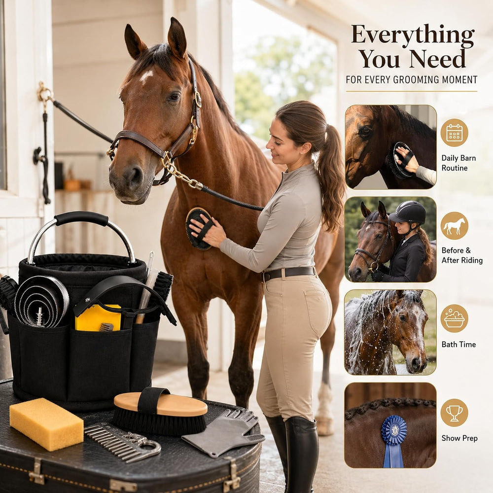 Horse Grooming Kit For Care Bathing & Shedding Brushes & Curry Combs ...