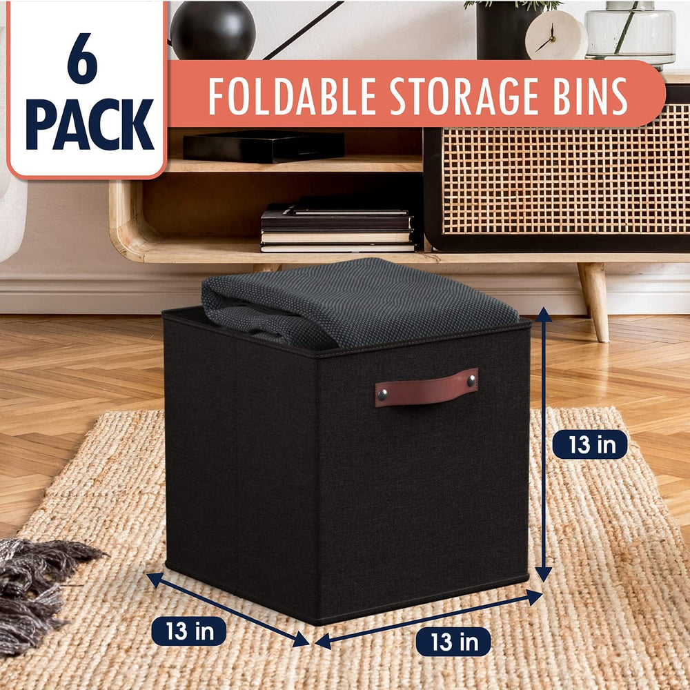 Ornavo Home 13x13 Foldable Fabric Storage Cube Bins, 6 Pack, Black