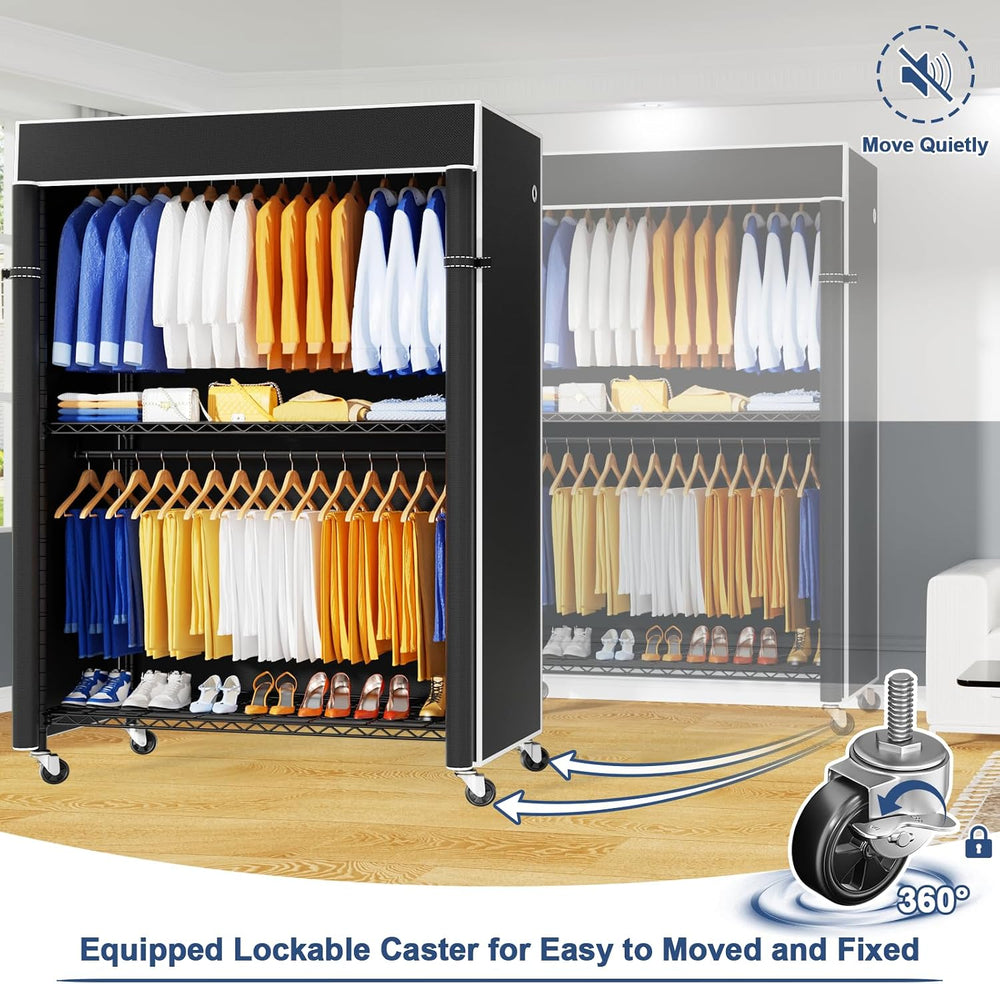 ULIFHOME P8C Pro Heavy Duty Clothes Rack（With Extended Width Design） Rolling ...