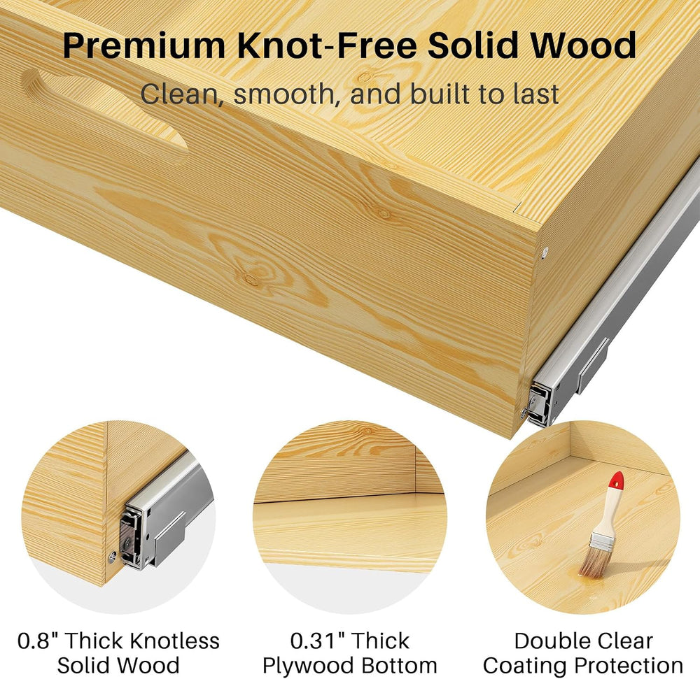 Pull Out Cabinet Organizer, Soft Close Slide Out Solid Wooden Drawers(15&quot...