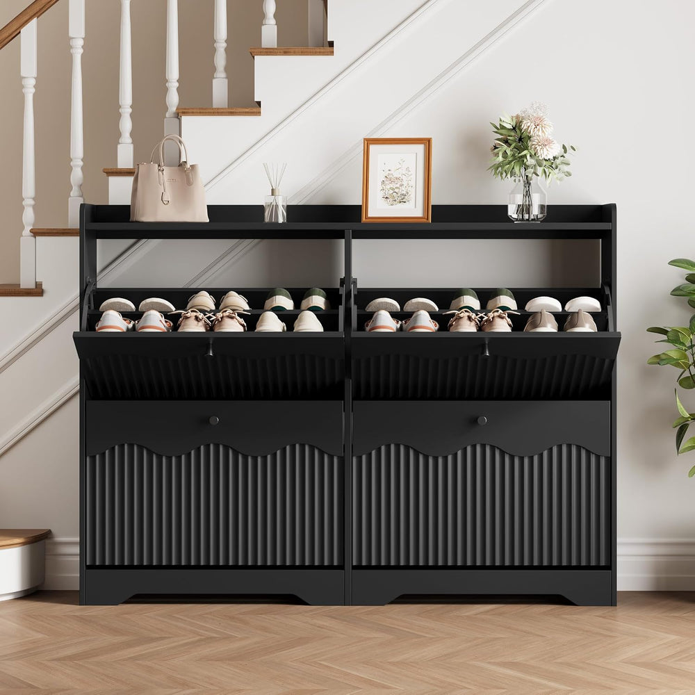 HUANLEGO Shoe Cabinet Storage for Entryway with 4 Flip Drawers, Black