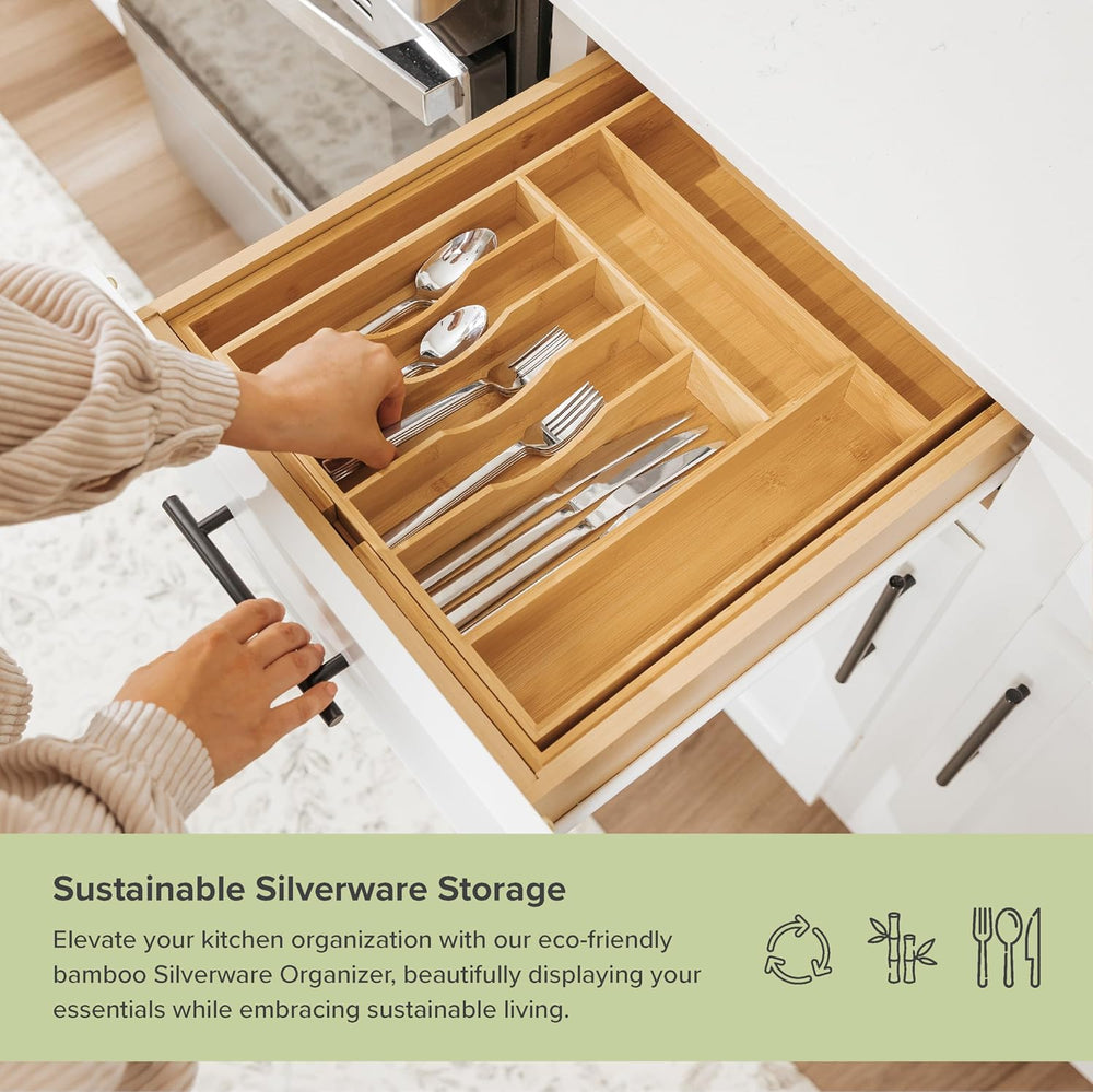 KitchenEdge Silverware & Utensil Drawer Organizer, 14-25 in, Bamboo