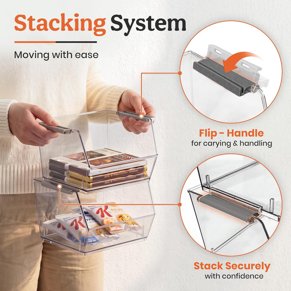 HOMESTEAD Set of 4 Stackable Storage Bins, 2 Large + 2 Small Clear Plastic Or...