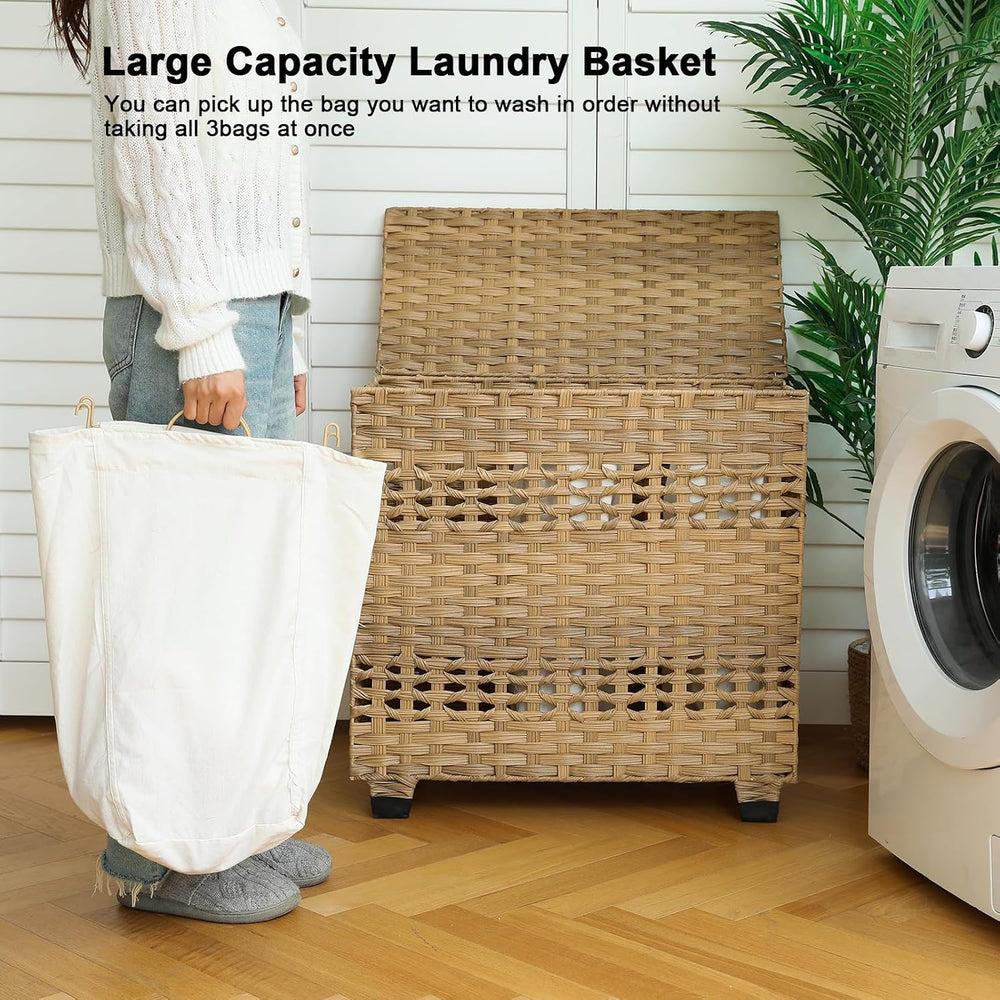 OIAHOMY Laundry Hamper with Lid, 140L Clothes Hamper with 3 Removable Liner B...
