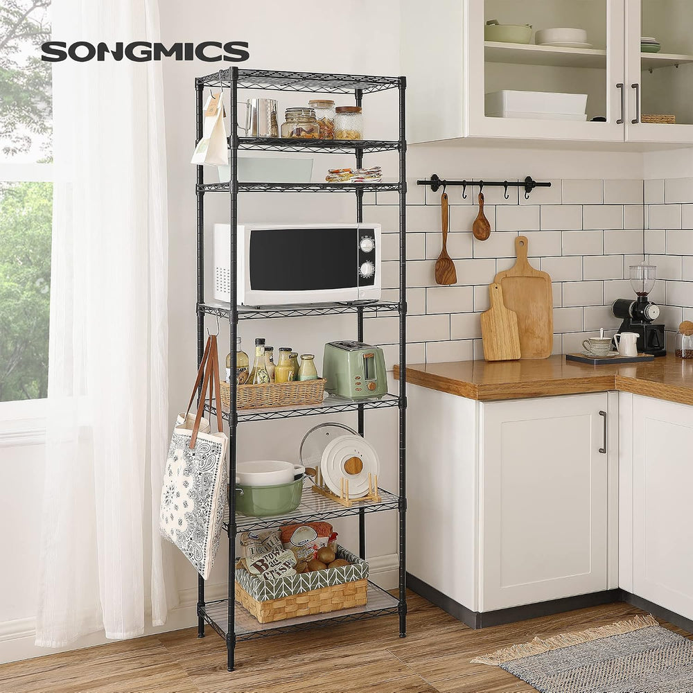 SONGMICS 7-Tier Storage Shelves, Adjustable Wire Shelving Unit, 8 Hooks