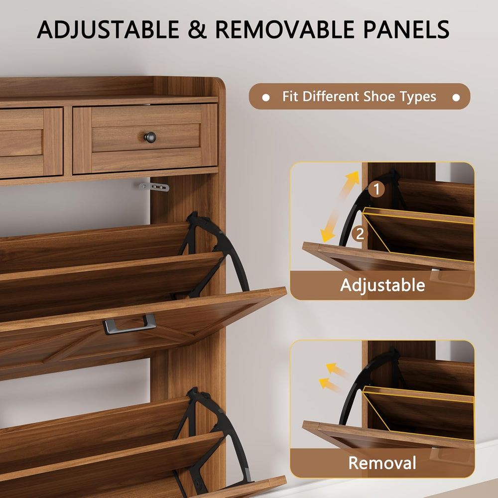 Shoe Cabinet with 2 Flip Drawers & 2 Top Drawers, 43" Tall Freestand...