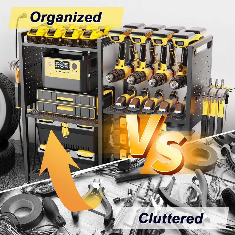 6-Tier Large Power Tool Organizer Cart with Charging Station, Heavy-Duty Gara...