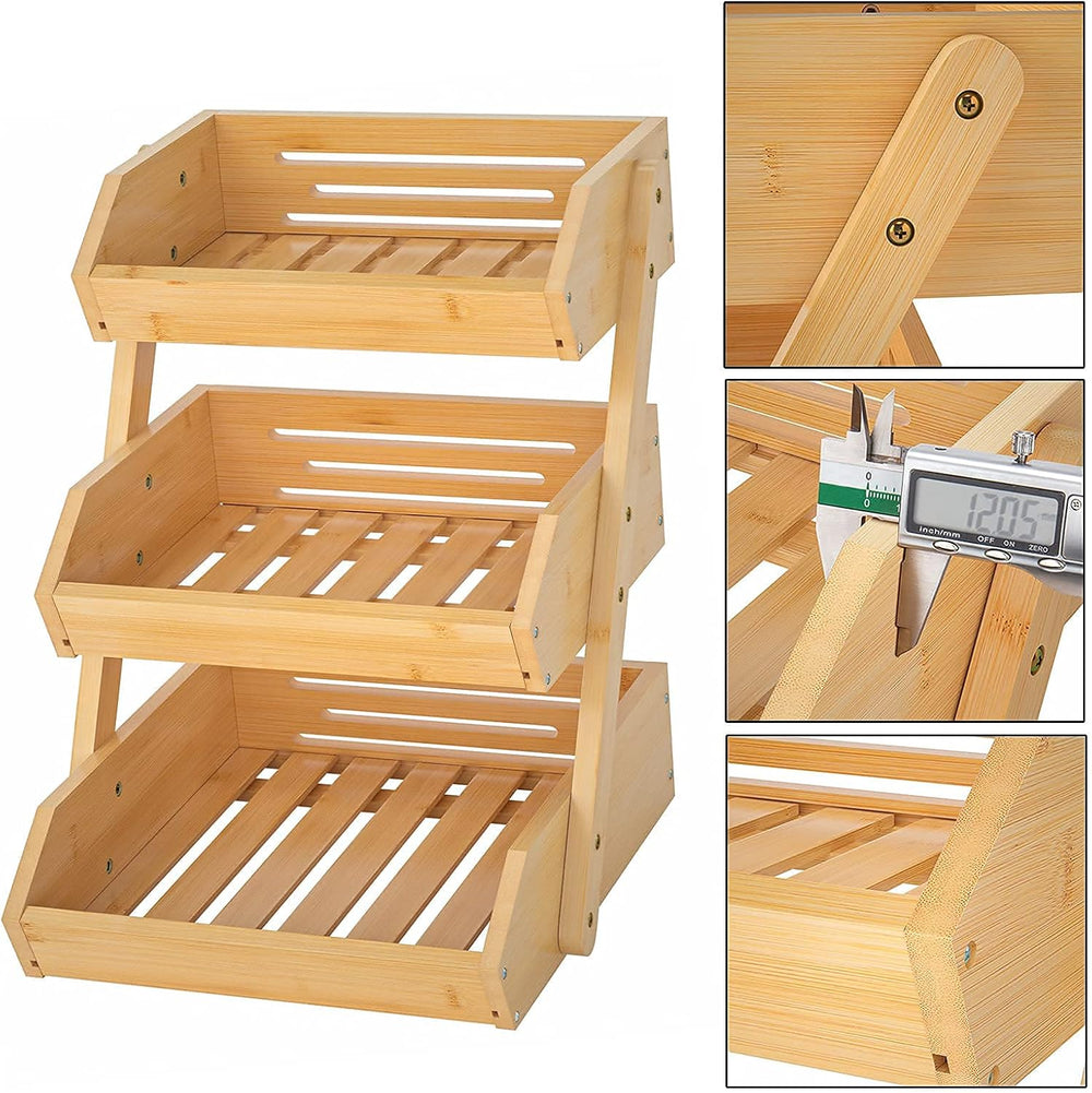 Merysen 3-Tier Bamboo Fruit Basket for Kitchen Countertop, Self-assembly
