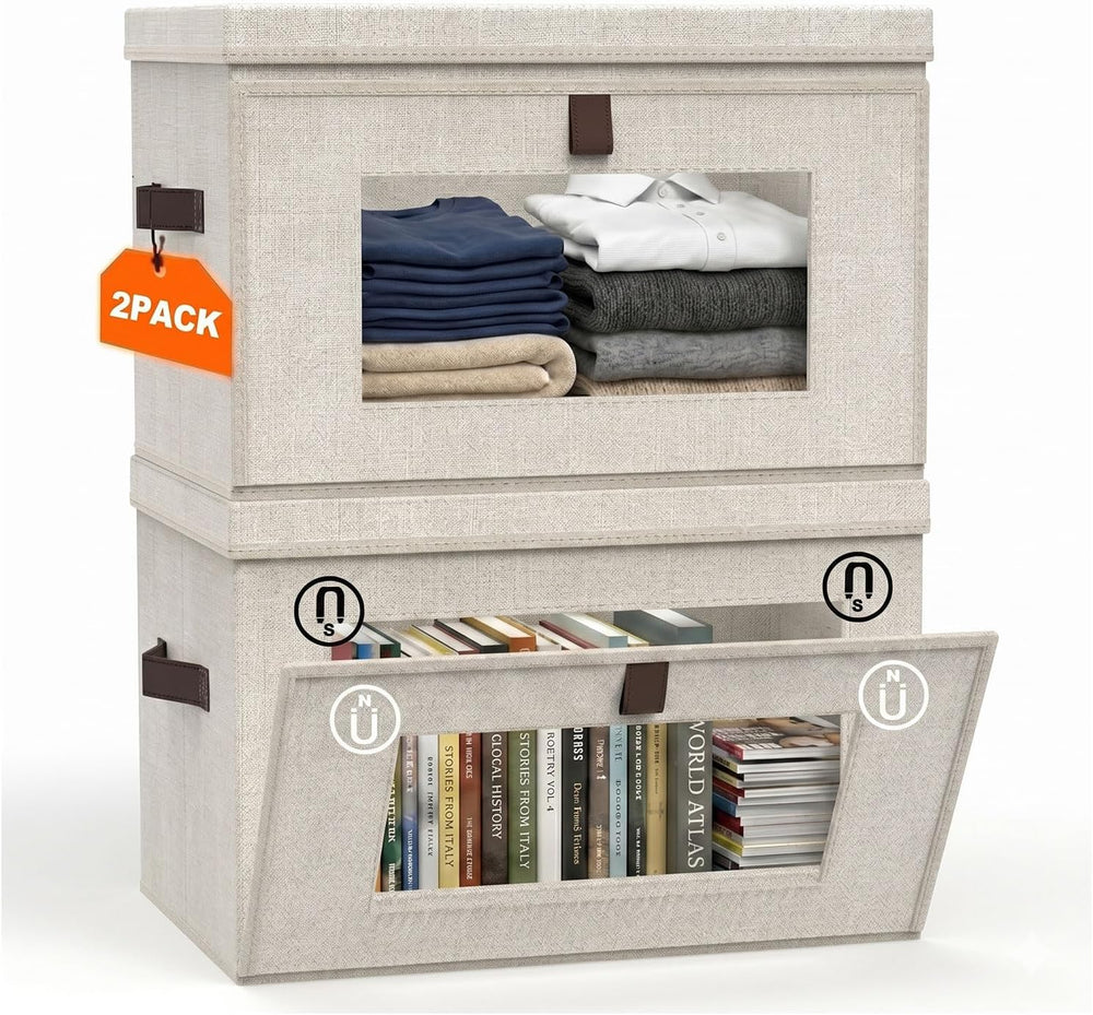 35L Closet Organizers 2-Pack, Front Opening Storage Bins with Window
