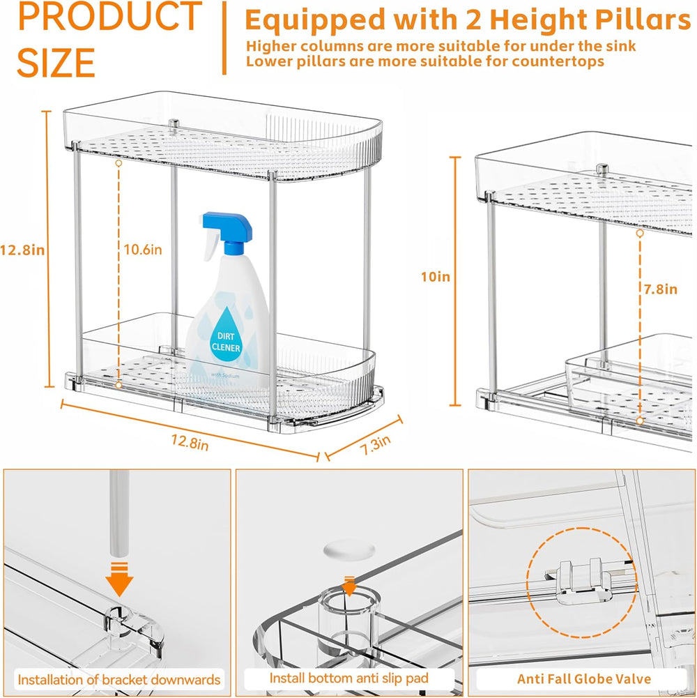 4 Pack Large Pull Out Bathroom Organizers and Storage,2 Tier 12.8″ Tall Slidi...