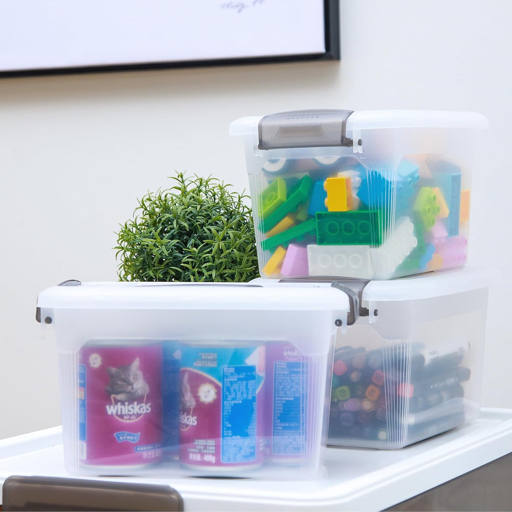 Citylife 6 Packs 6 QT Storage Bins with Lids Clear Plastic Bins with Grey Han...