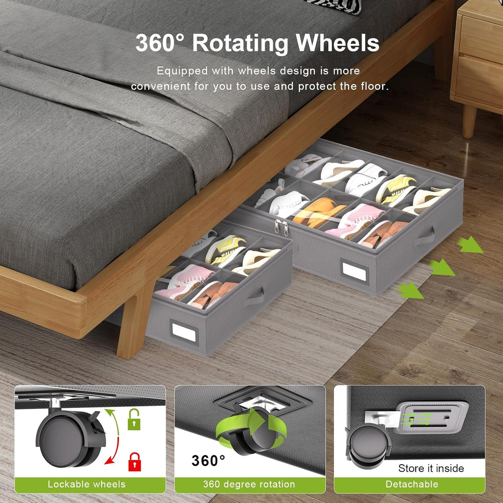 homyfort Under Bed Shoe Storage with Wheels, Fits 24 Pairs, Rolling Shoe Orga...